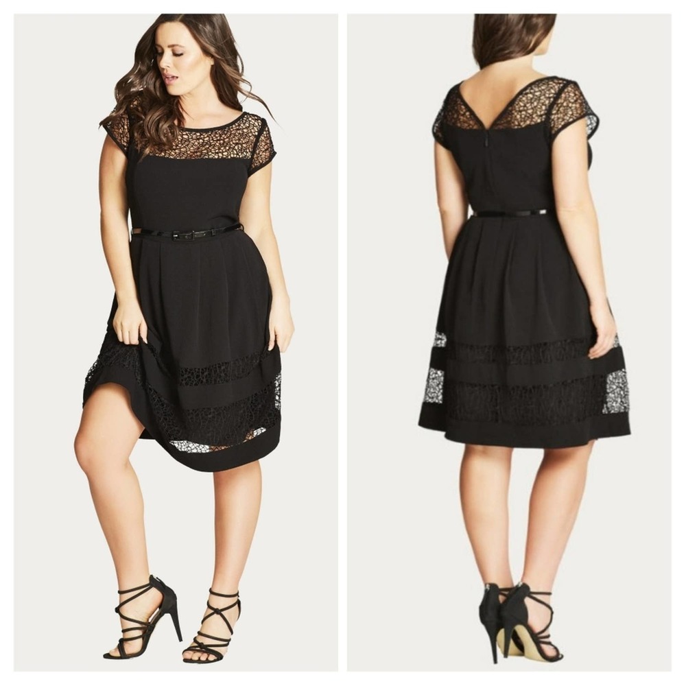 City Chic Crepe Crochet Trim Cocktail Dress M/18W